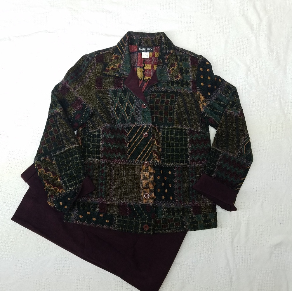 Ellen Figg Vintage Patchwork Blazer Velvety Pants